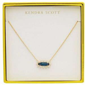 Kendra Scott Eva Gold Necklace with Blue Stone and White Crystal Accents